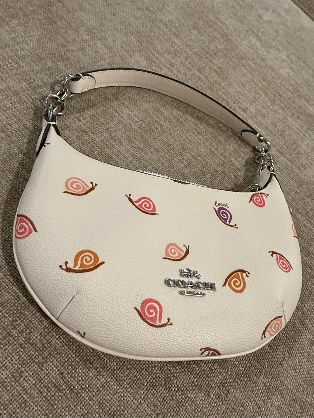 Coach White Leather Snail Print Shoulder Bag with Pink, Orange & Purple Accents